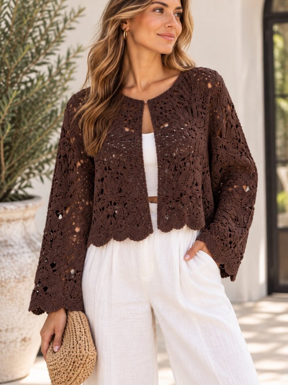 House of Harlow 1960 Martti Crochet Top Brown NWT Size M $168
